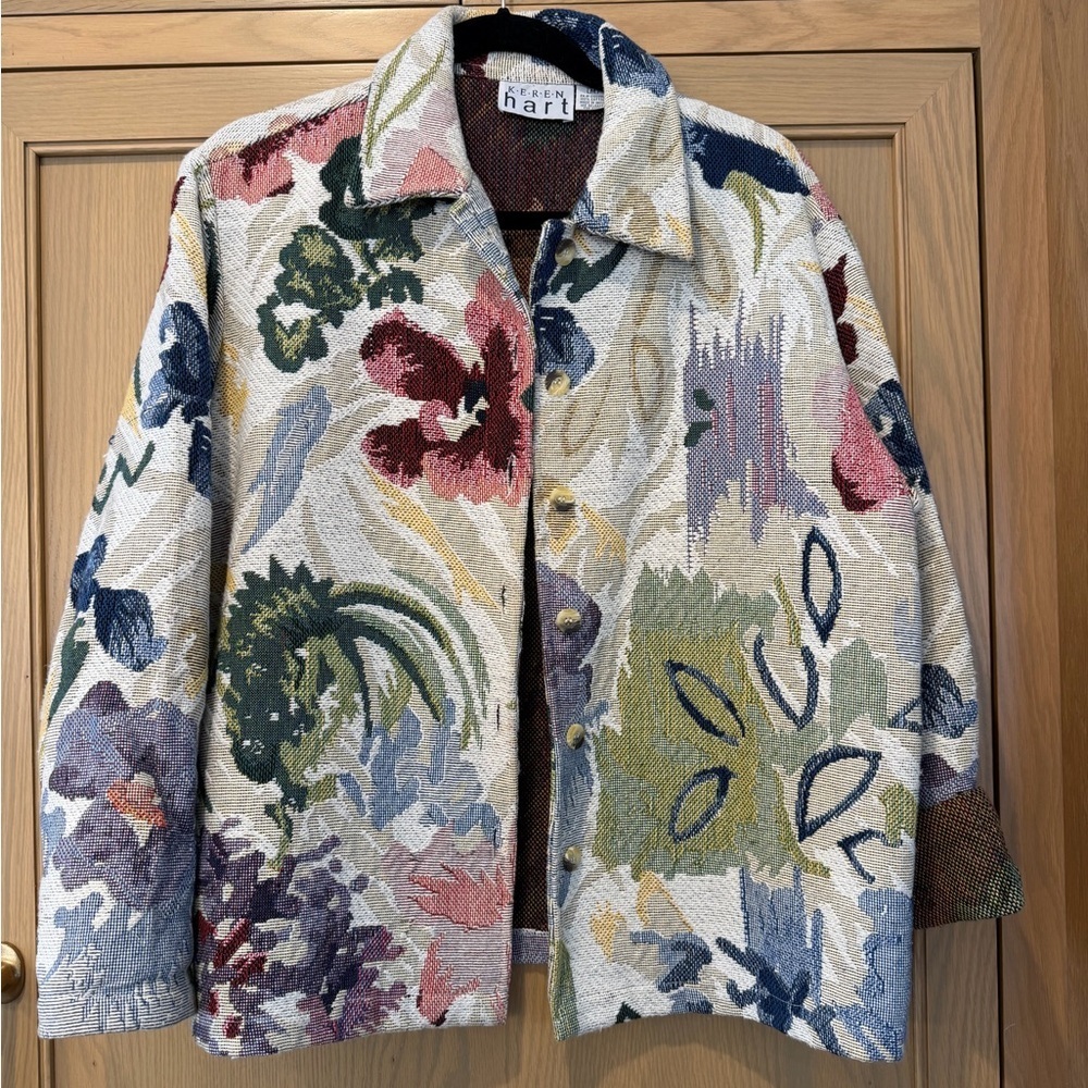 Vintage KEREN hart Tapestry Cotton Floral Button Front Jacket / medium